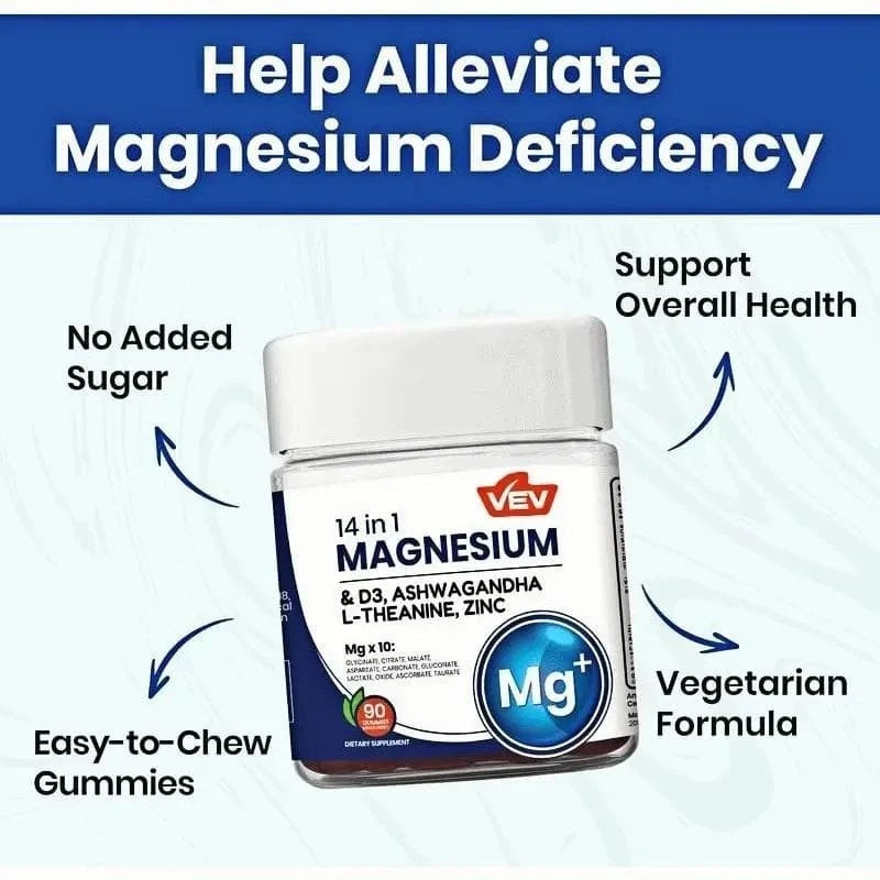 VEV 14-in-1 Magnesium Gummies – with Ashwagandha, L-Theanine, Vitamin D3 & Zinc