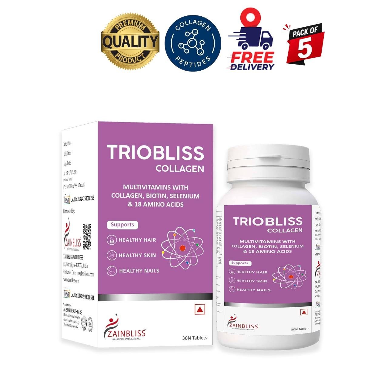ZAINB.LISS Triobliss Collagen 30Ct Pack of 5 Beauty Support