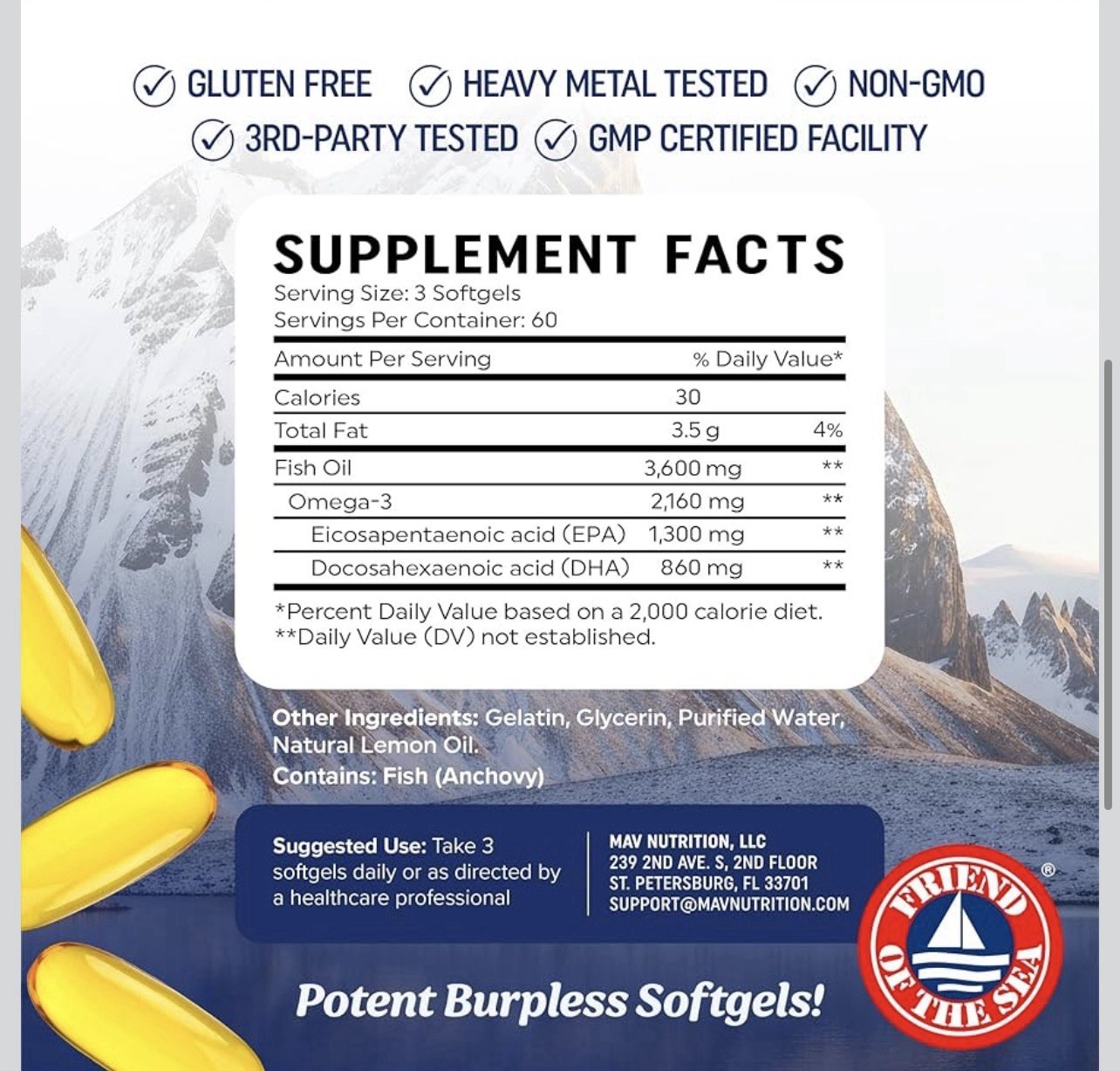 Triple Strength Omega 3 Fish Oil 3600 mg | EPA & DHA | Over 2100mg Omega-3
