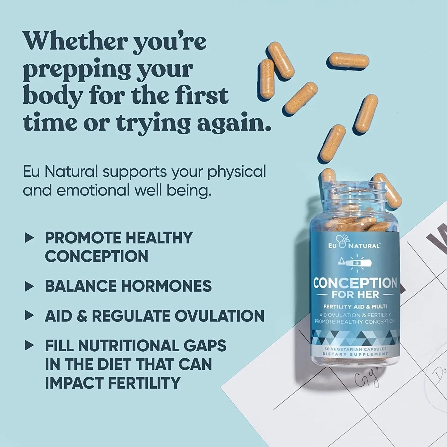 Conception For Her Fertility Aid & Multi Pre Prenatal Vitamins 60 Capsules Caps