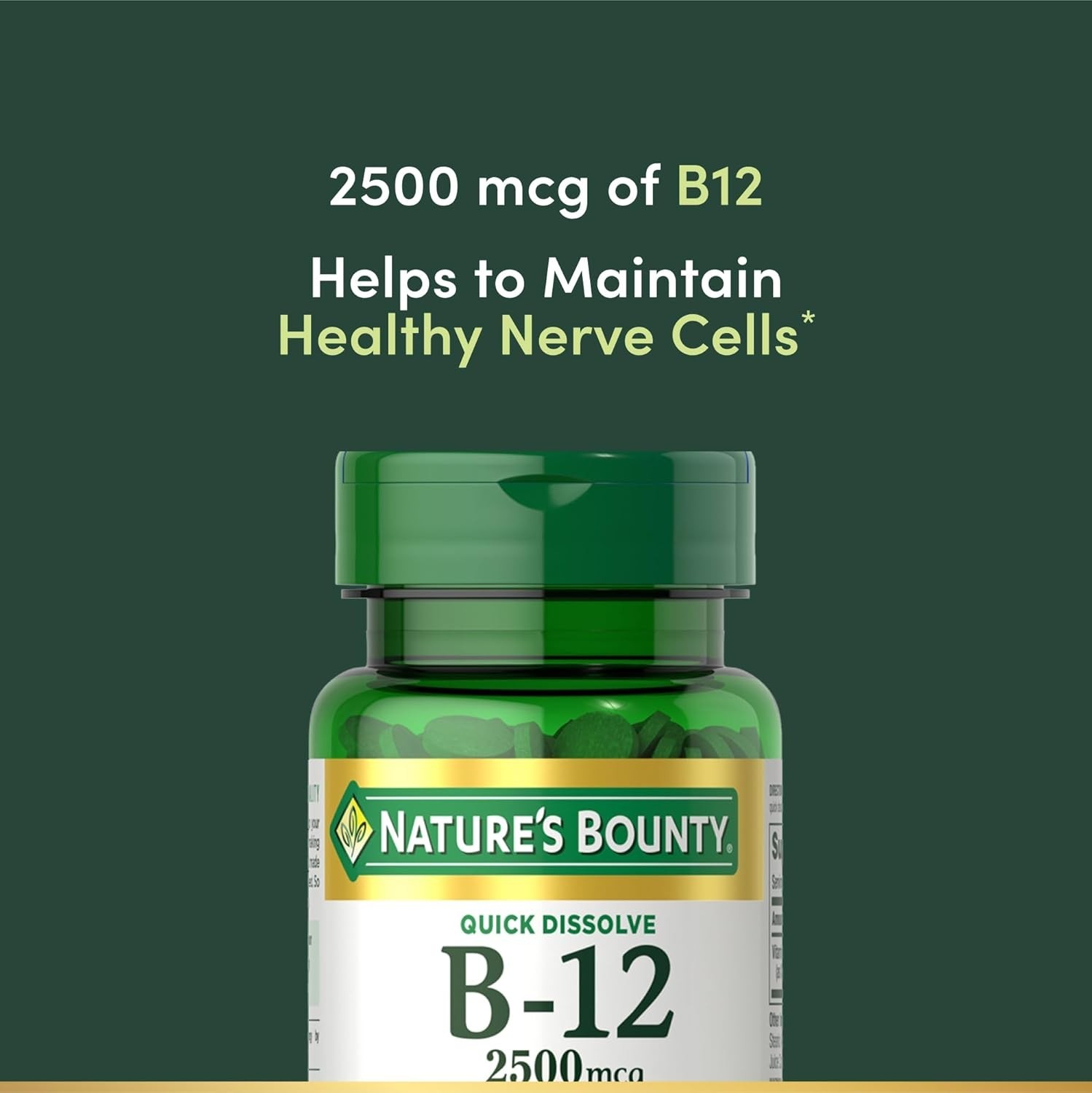 Nature’s Bounty Vitamin B12 2500 mcg, Cellular 75 Count (Pack of 1), Green