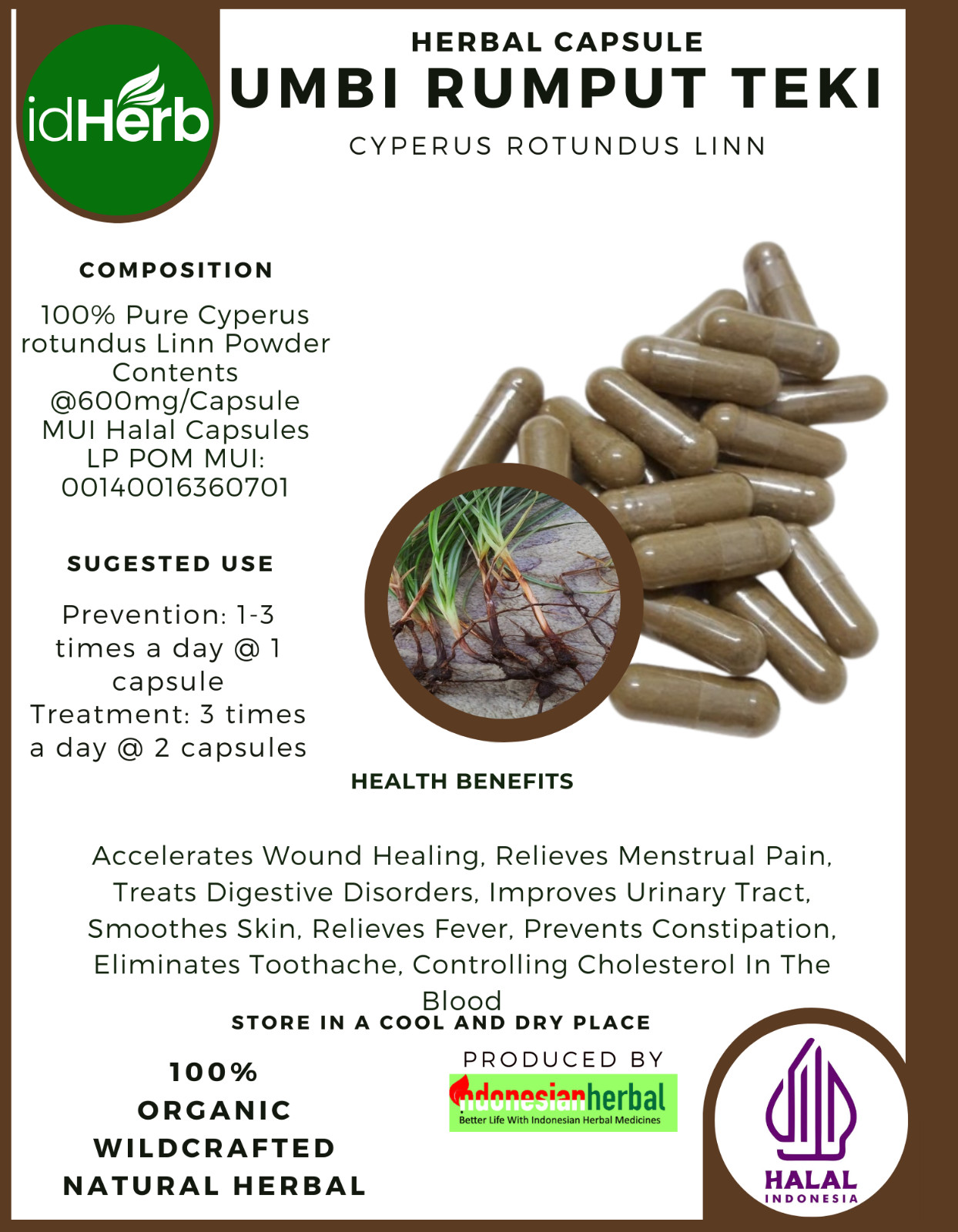 [idHerb] 100-800 Capsules Nutgrass or Purple Nutsedge Cyperus Rotundus Linn