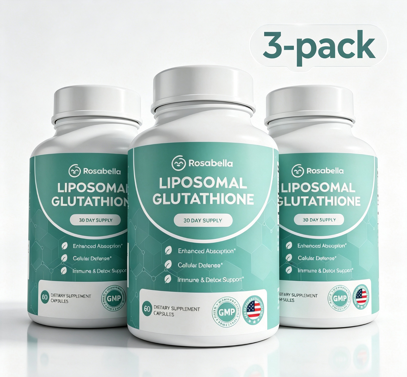 Rosabella Glutathione 500mg – 3-Pack, 60 Caps/bottle