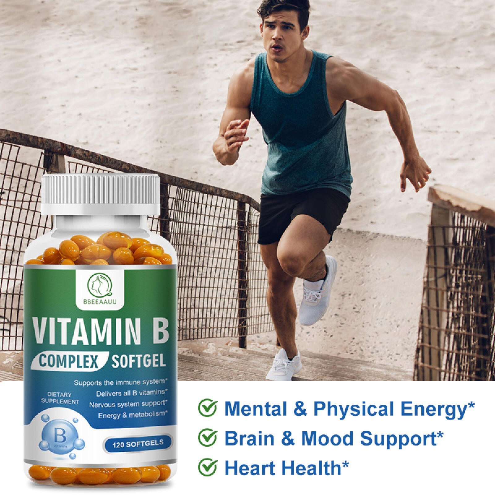 Vitamin B Complex 120 Capsules B1,B2,B3,B5,B6,B7,B9,B12, Immune Support Pills
