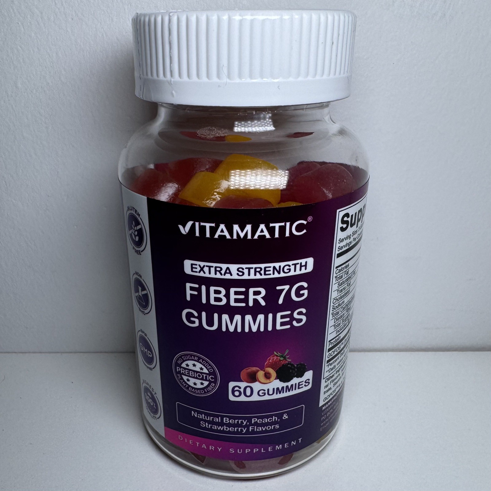 Fiber Gummies Extra Strength Natural Berry, Peach, Strawberry 7G 60ct – Exp 5/27
