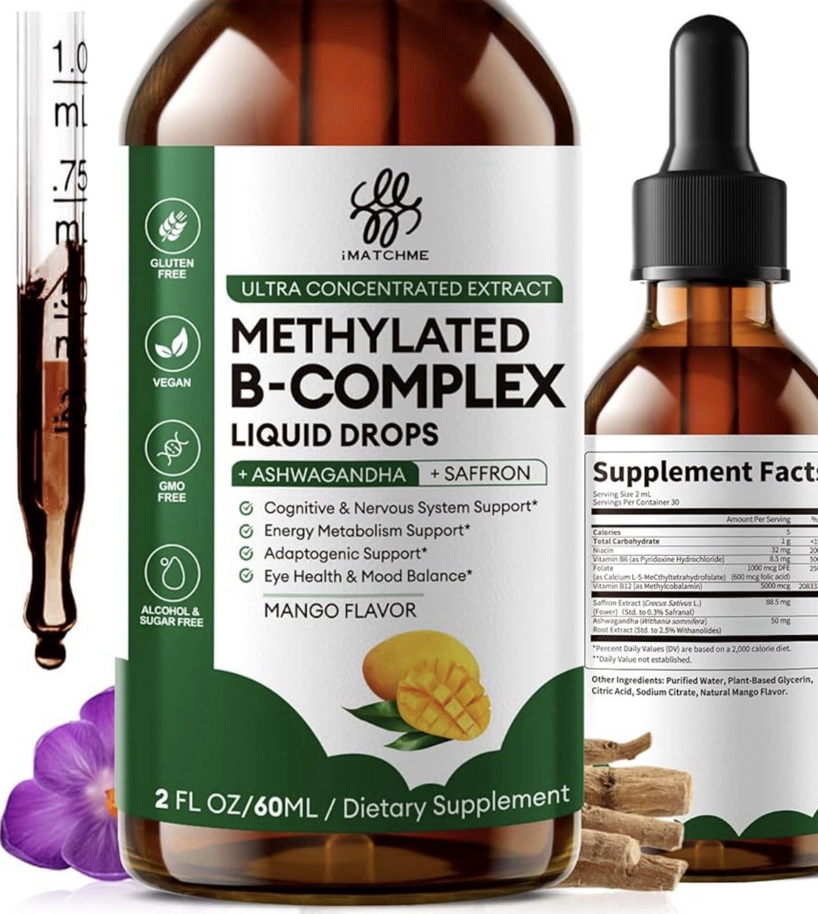 Methylated B-Complex Vegan Liquid Drops Energy, Focus & Brain Support