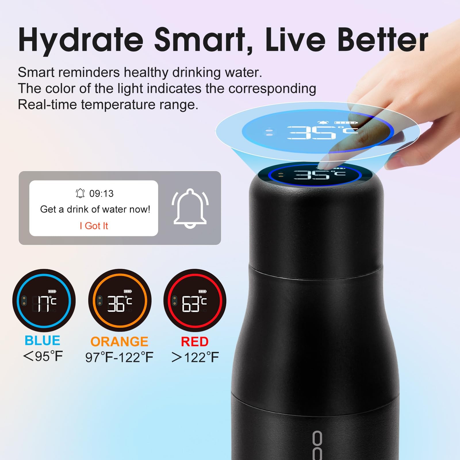 VSITOO 14.8oz Mini Smart Self-Cleaning Water Bottle，Small 14.8 Ounces, Black