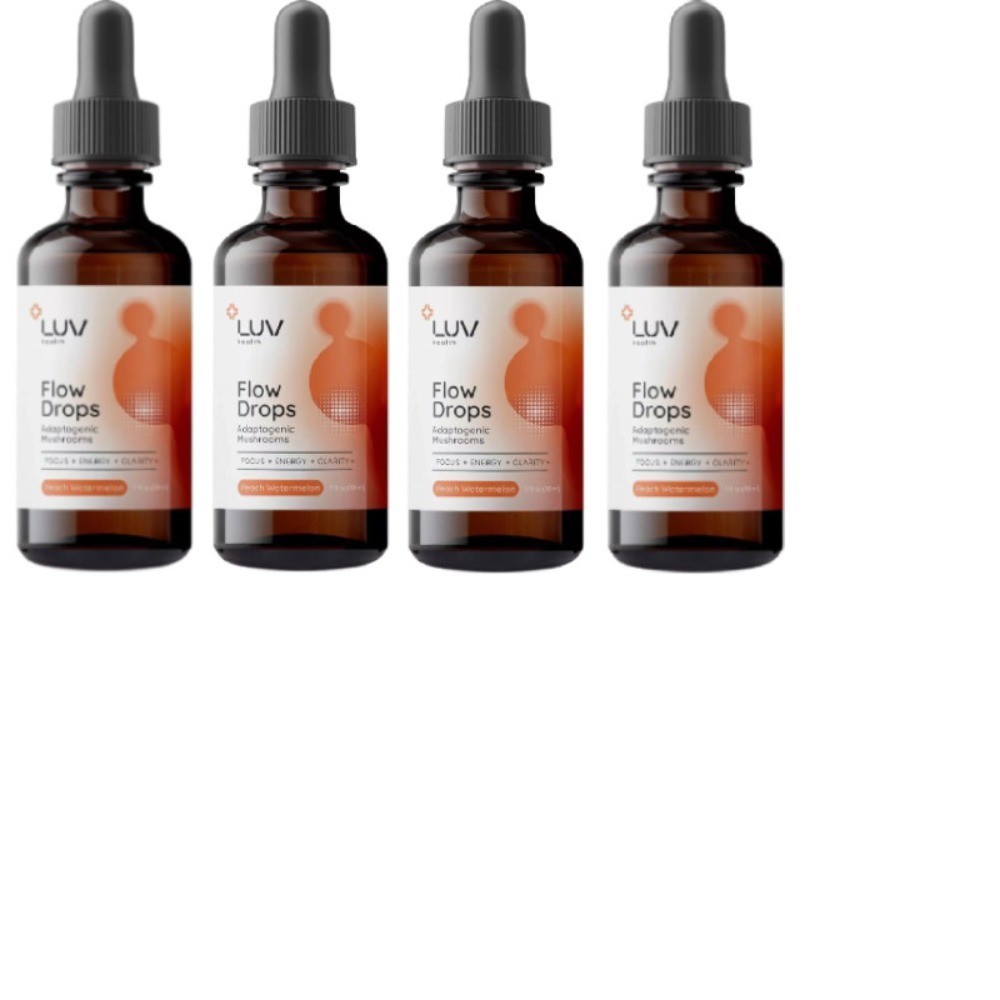 1-5 Pack LUV Health Flow Drops Adaptogen Mushroom Blend Peach Watermelon 1oz