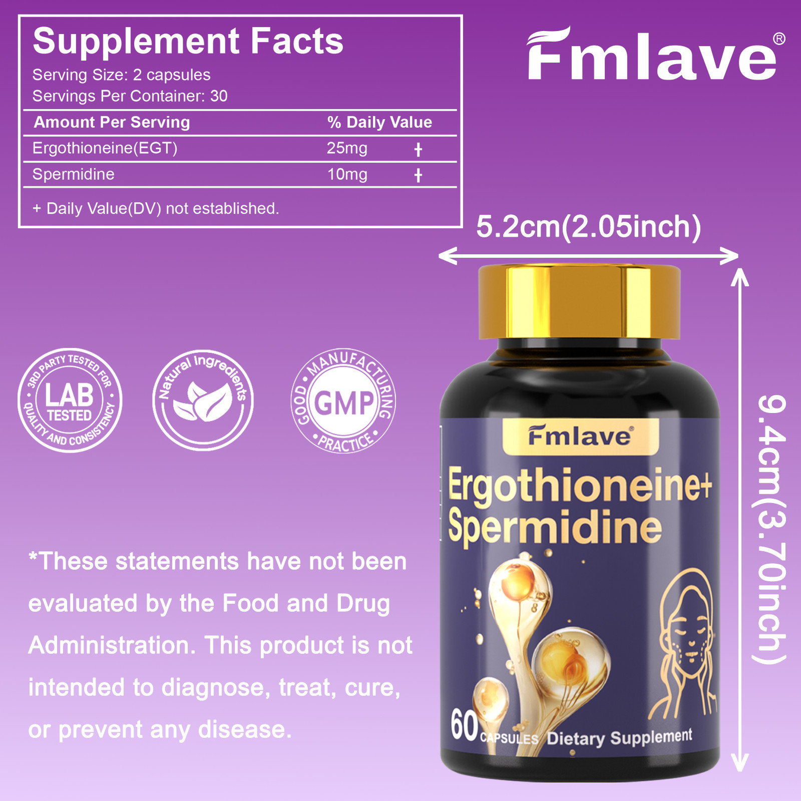 3pack L-Ergothioneine + Spermidine Supplement Longevity & Healthy Aging Support