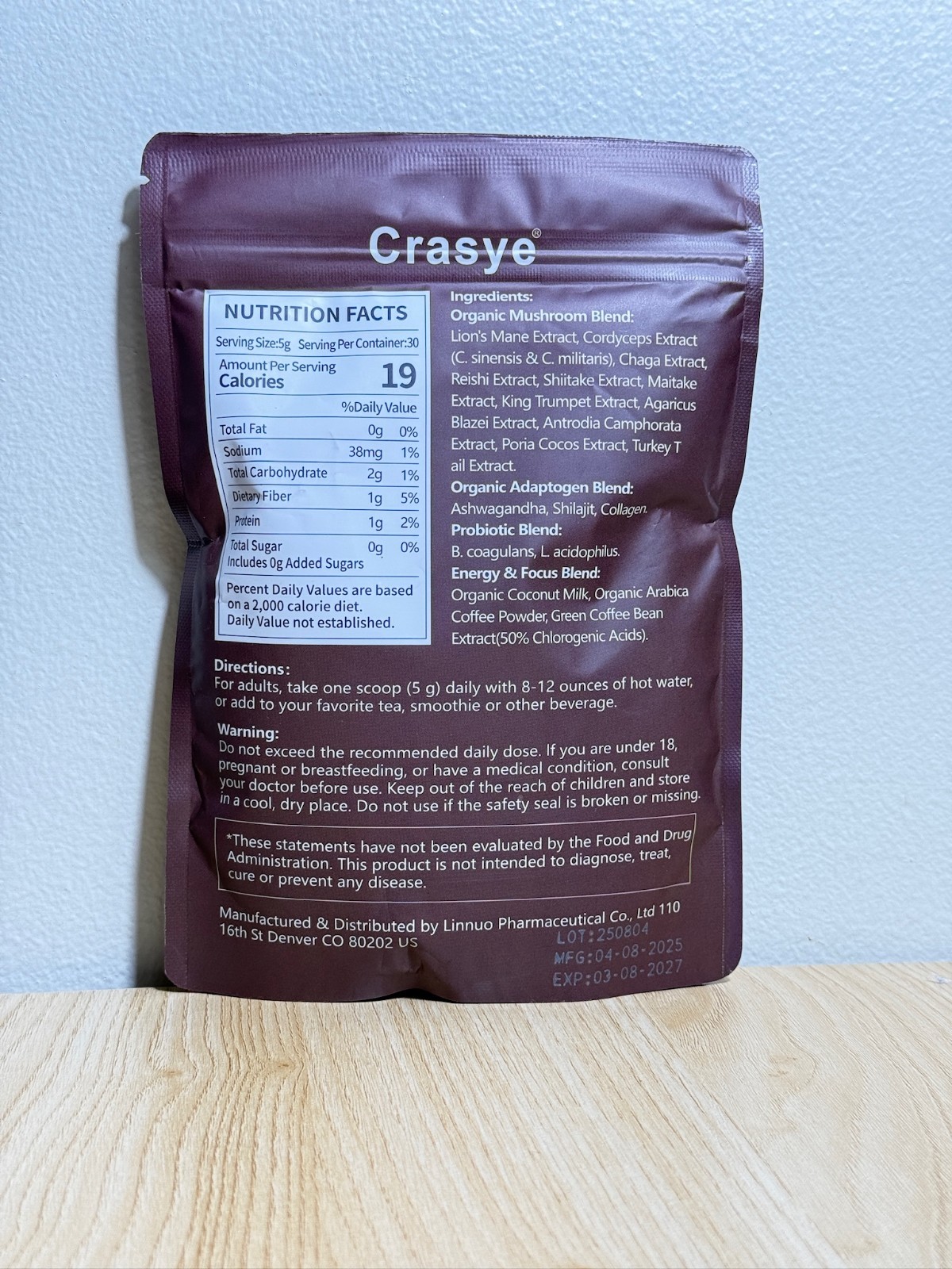 Crasye Mushroom Coffee 11in1 5000mg Organic 30 Servings 150g New Sealed