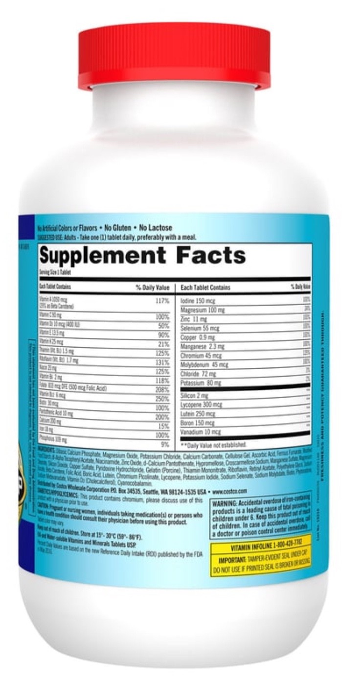 Kirkland Daily Multi, 500 Tablets, Multivitamin, With Calcium & Vitamin D, – USP