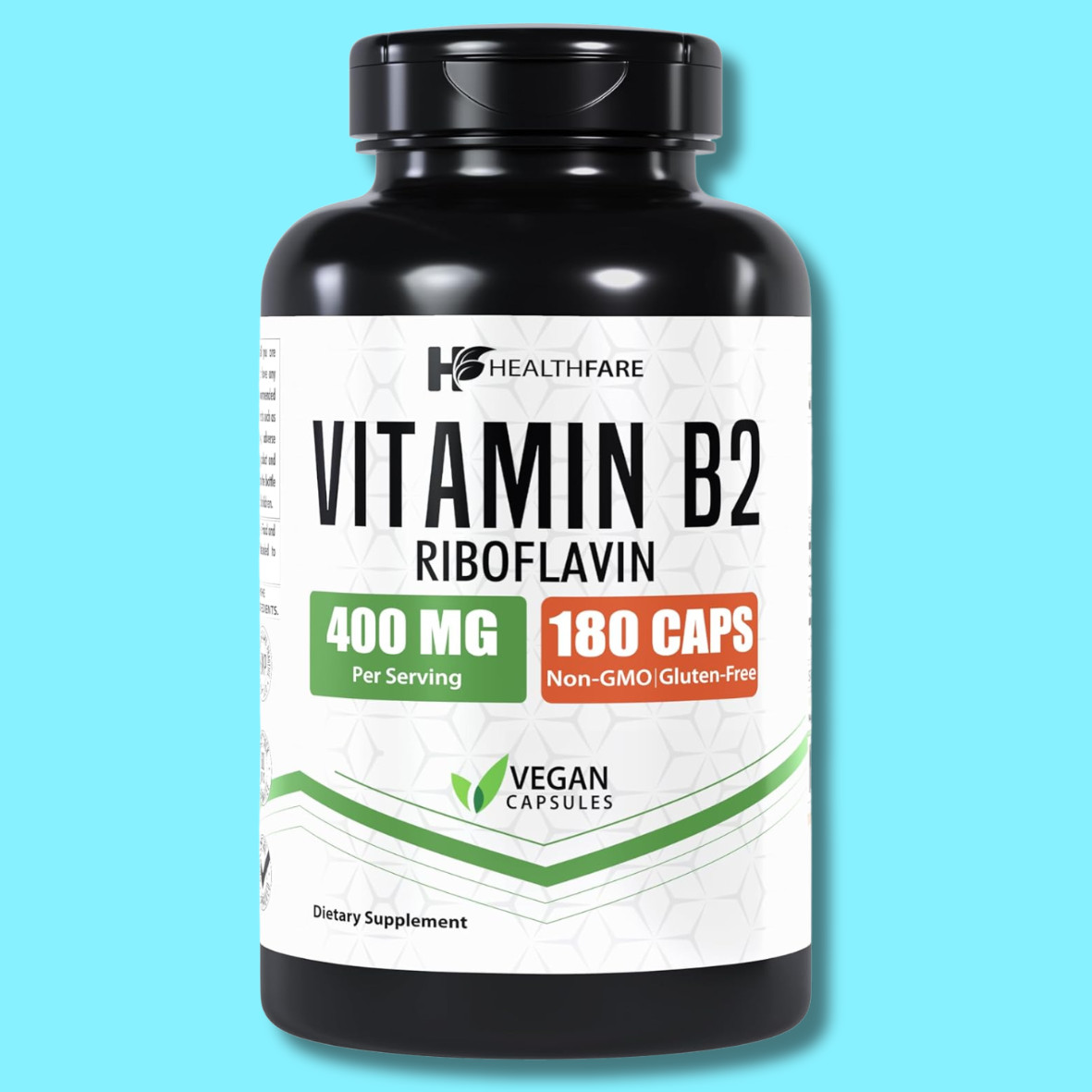 Vitamin B2 400mg | 180 Capsules | Riboflavin | Gluten Free & Non-GMO HealthFare