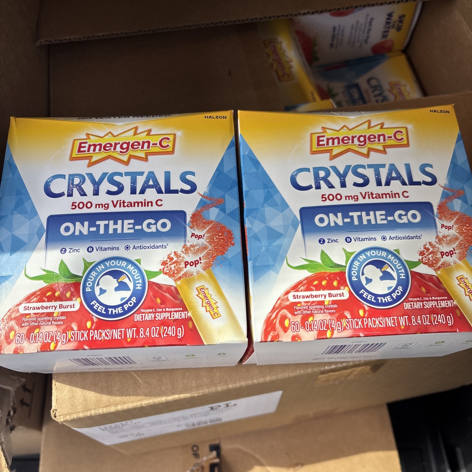 Emergen-C Crystals ON THE GO Strawberry Burst 500mg Vitamin C 60 Count 2 PACK