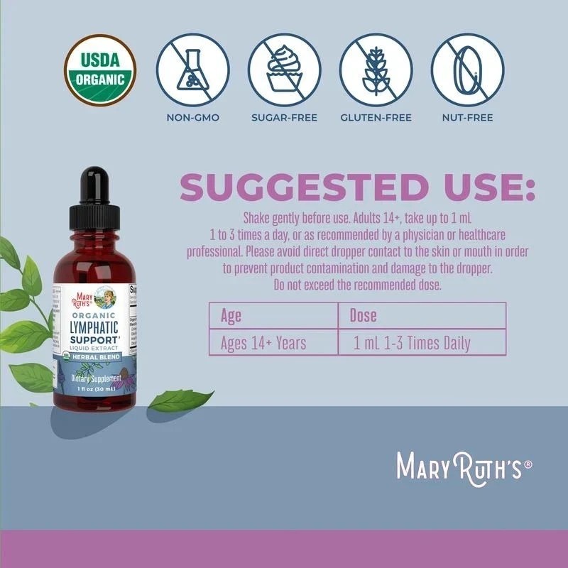 NEW LUXRY Mary Ruth’s Organic Lymphatic Support Liquid Extract,Alcohol Free,30mL