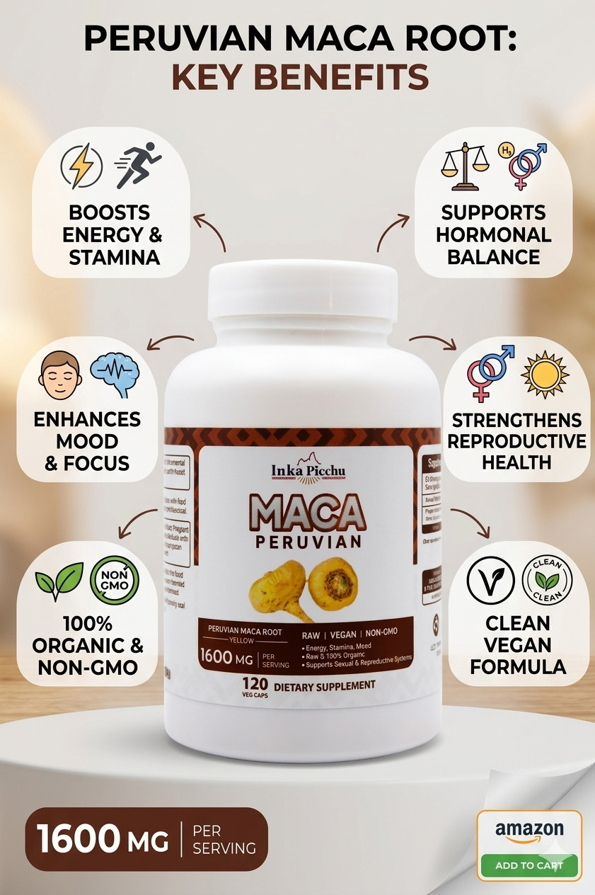 Maca Root Capsules 120 Count 1600mg Per Serving Energy & Stamina Support