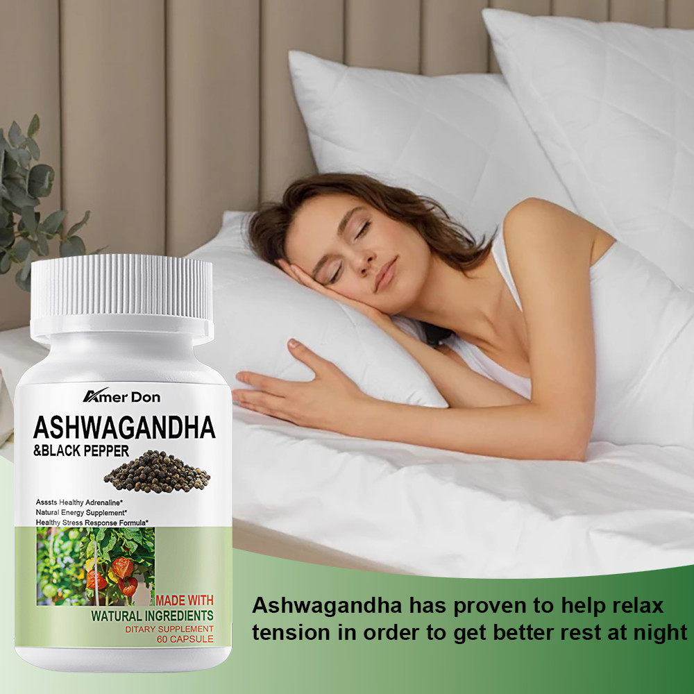 Organic Ashwagandha Capsules 1300MG with Black Pepper Root Powder 60 Capsules