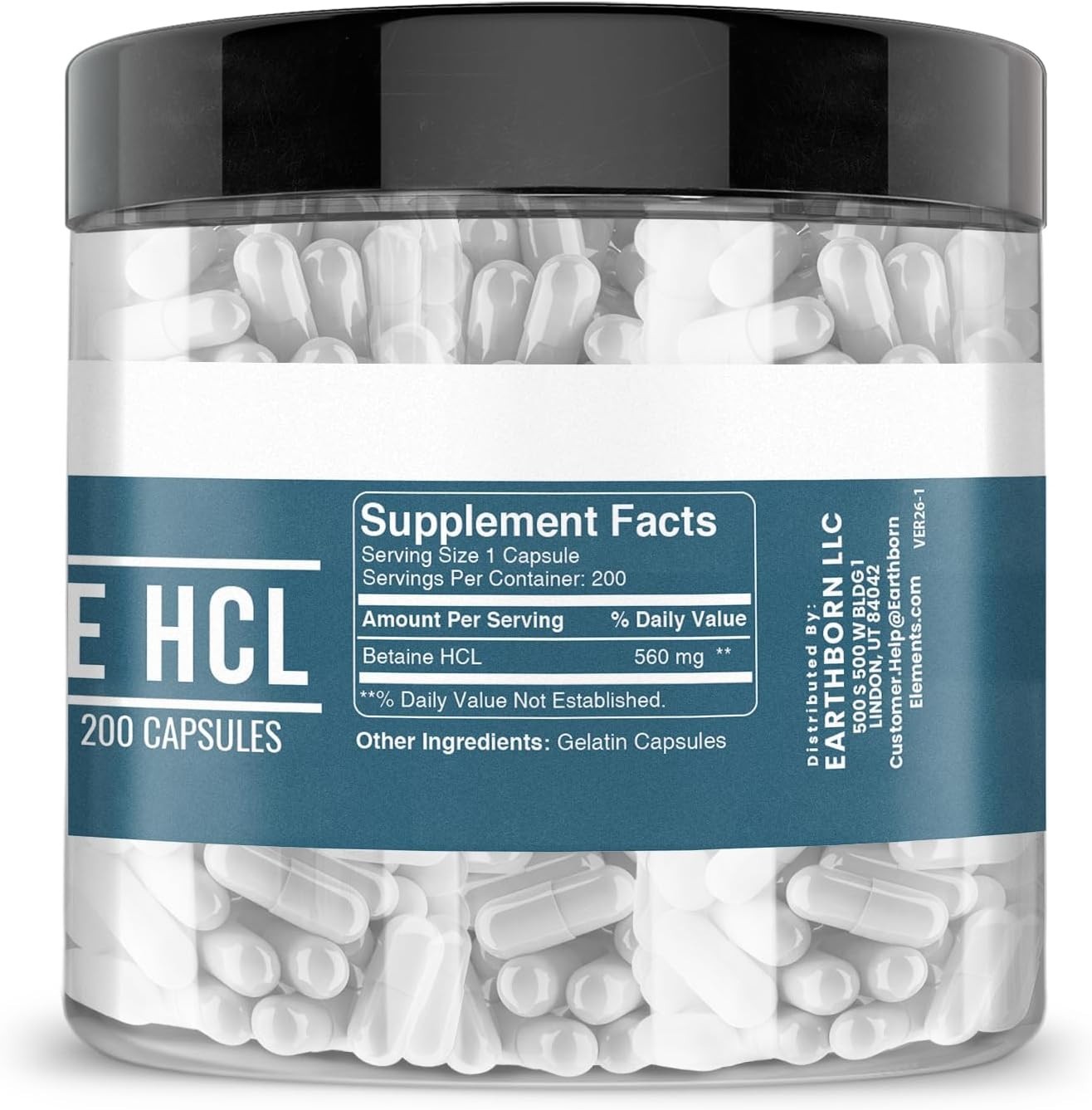 Pure Betaine HCL Capsules – 200 Count | Gluten Free Digestive Health Support