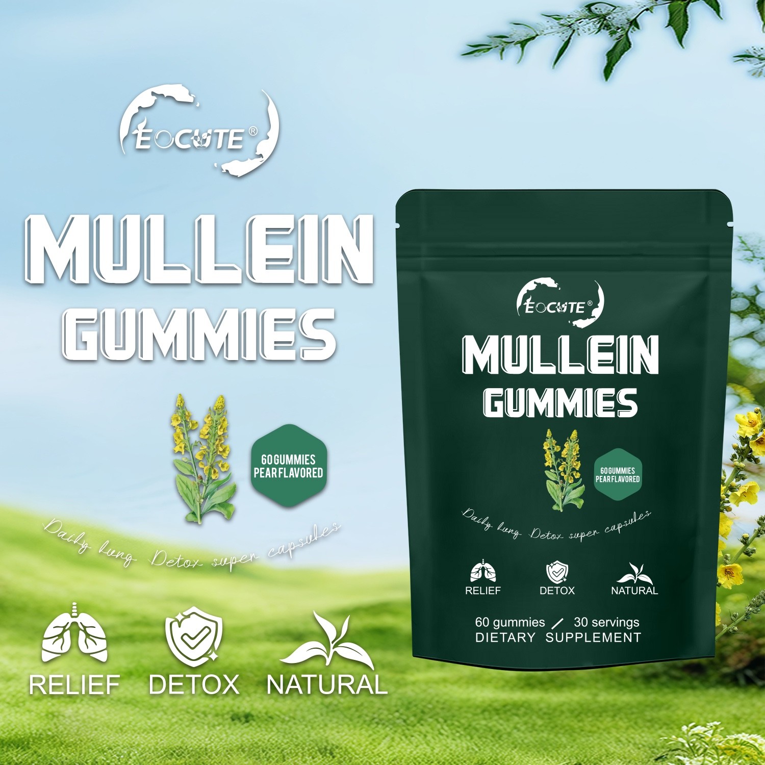 Mullein Leaf Extract Gummies for Lung Cleanse, Extra Strength 10000 MG USA