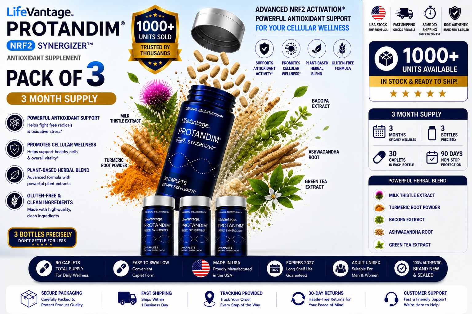 LifeVantage’ Protandim NRF2 Synergizer 90 Caplets 3 Pack Sealed
