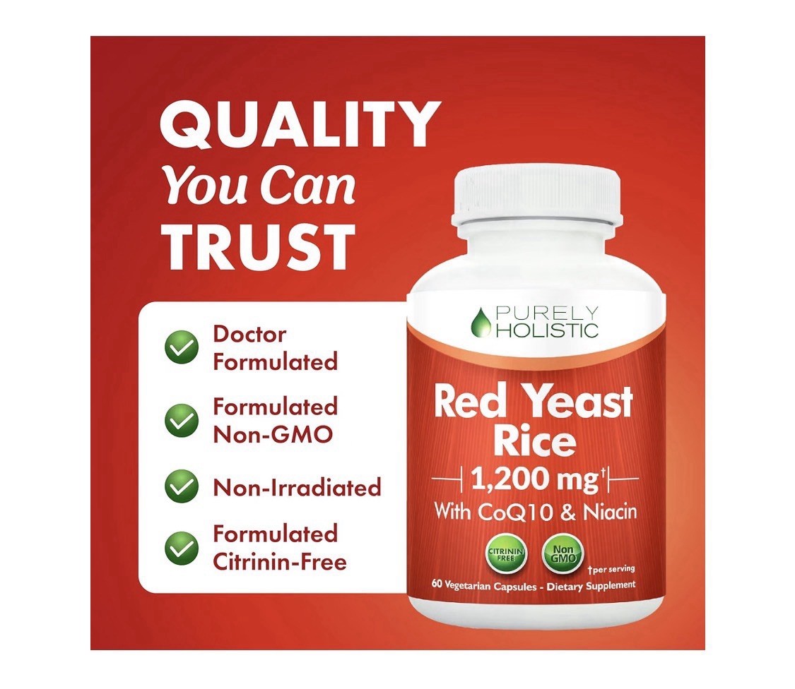 Purely Holistic Red Yeast Rice1200mg CoQ10 & Niacin 120 Vegetarian Caps 3 Pack