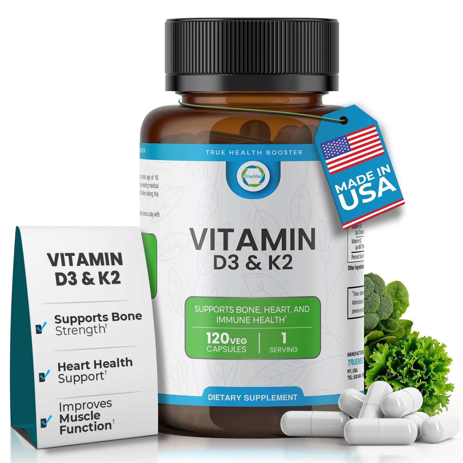 Vitamin D3 K2 5000 IU (MK-7 90 mcg) Supplement – 120 Veg Capsules – K2 D3 Vit…