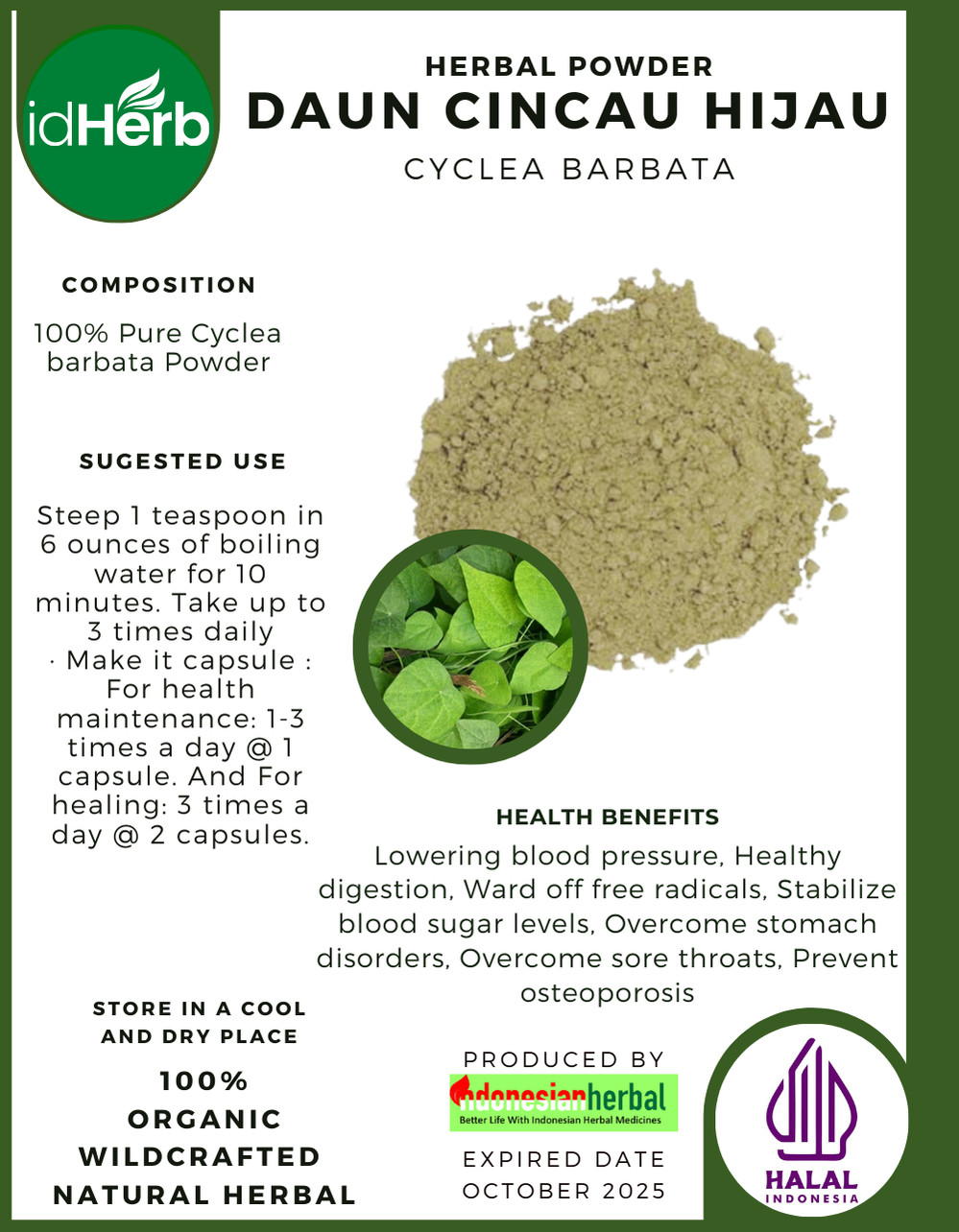 [idHerb] 50-500 gram Powder Green Grass Jelly Cyclea Barbata Organic WildCrafted
