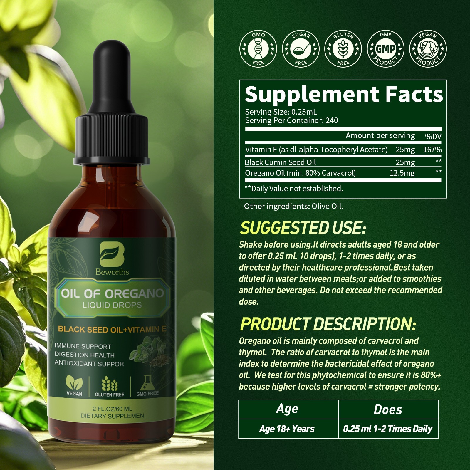 Oil of Oregano Wild Drops – Immune Support & Digestive Health Liquid 60 ML