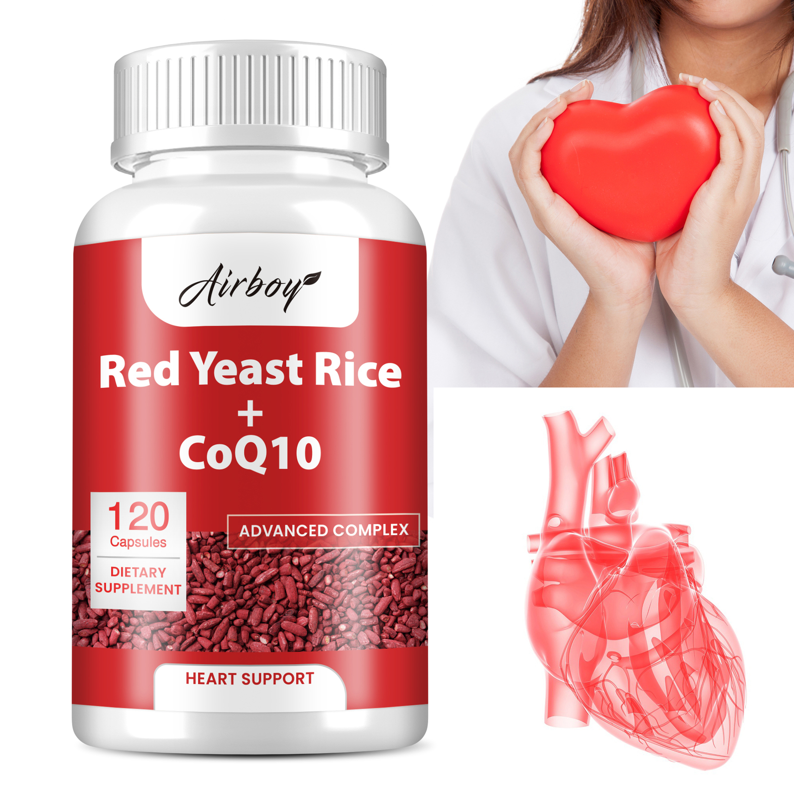 Red Yeast Rice +CoQ10 -Heart,Cardiovascular Health,Antioxidant,Energy Production