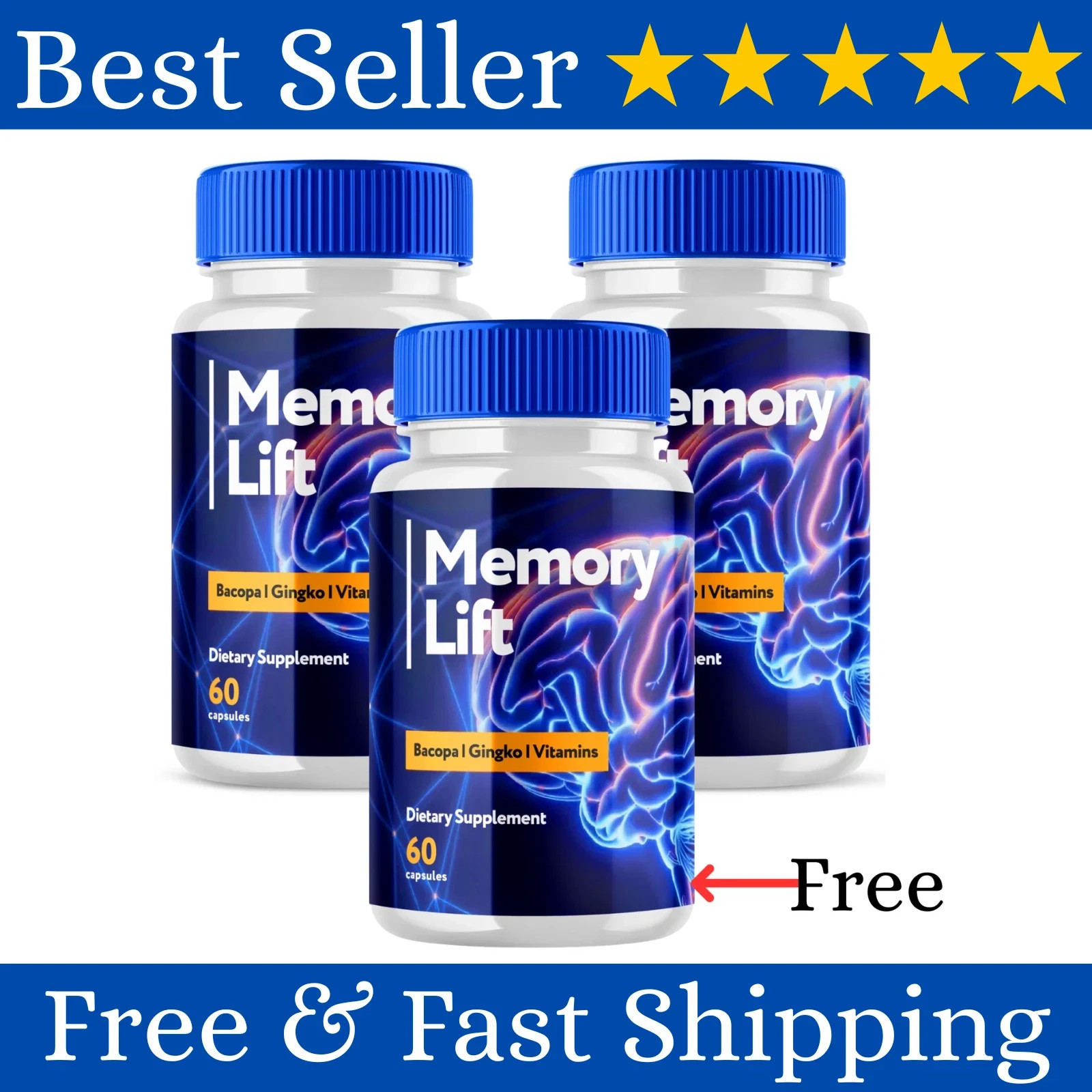 Memory Lift Brain Maximum Support Supplement Pills Advanced Formula 180 Capsules