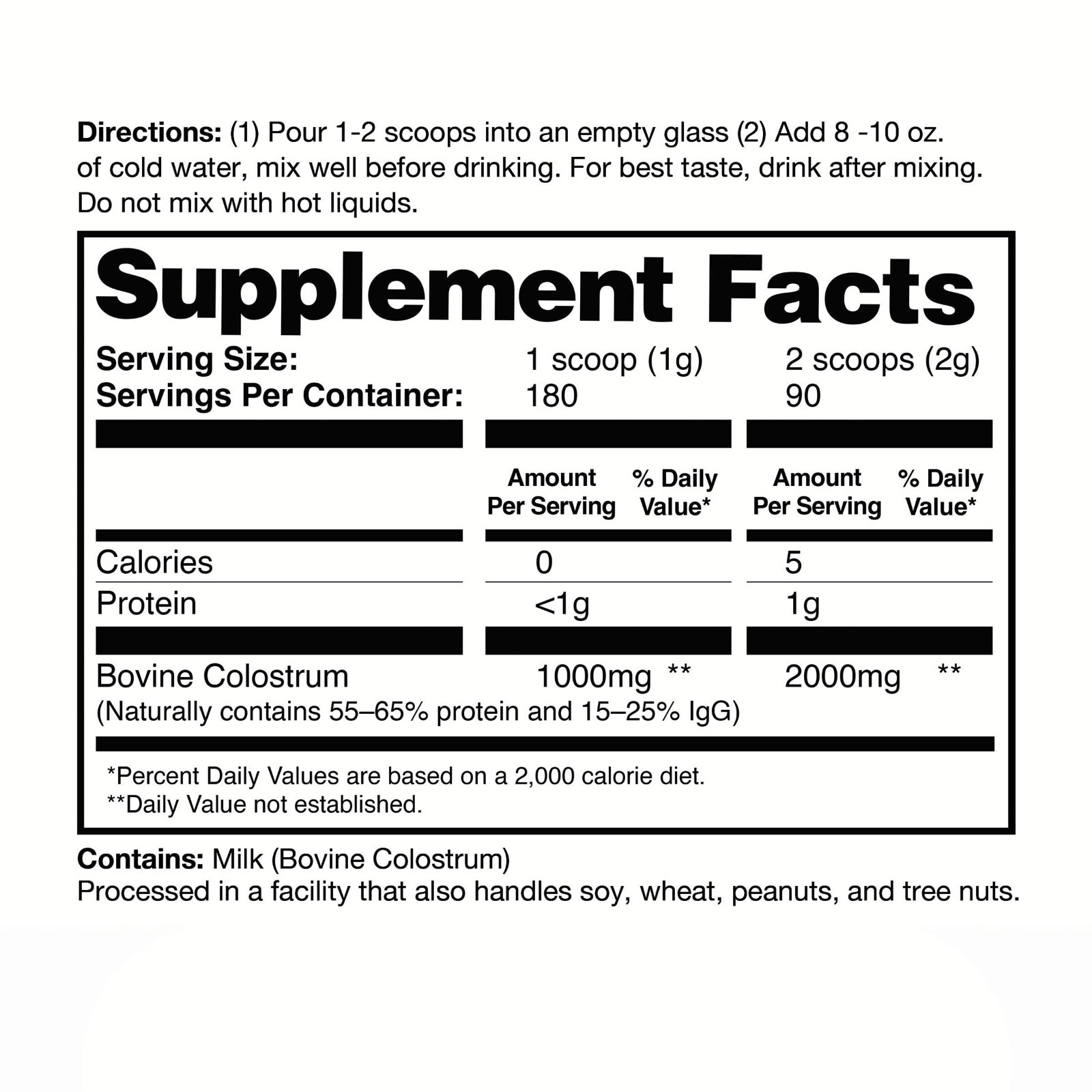 Zena Nutrition Pure Colostrum 6.34 Oz, 90 Servings (2000mg per Serving)