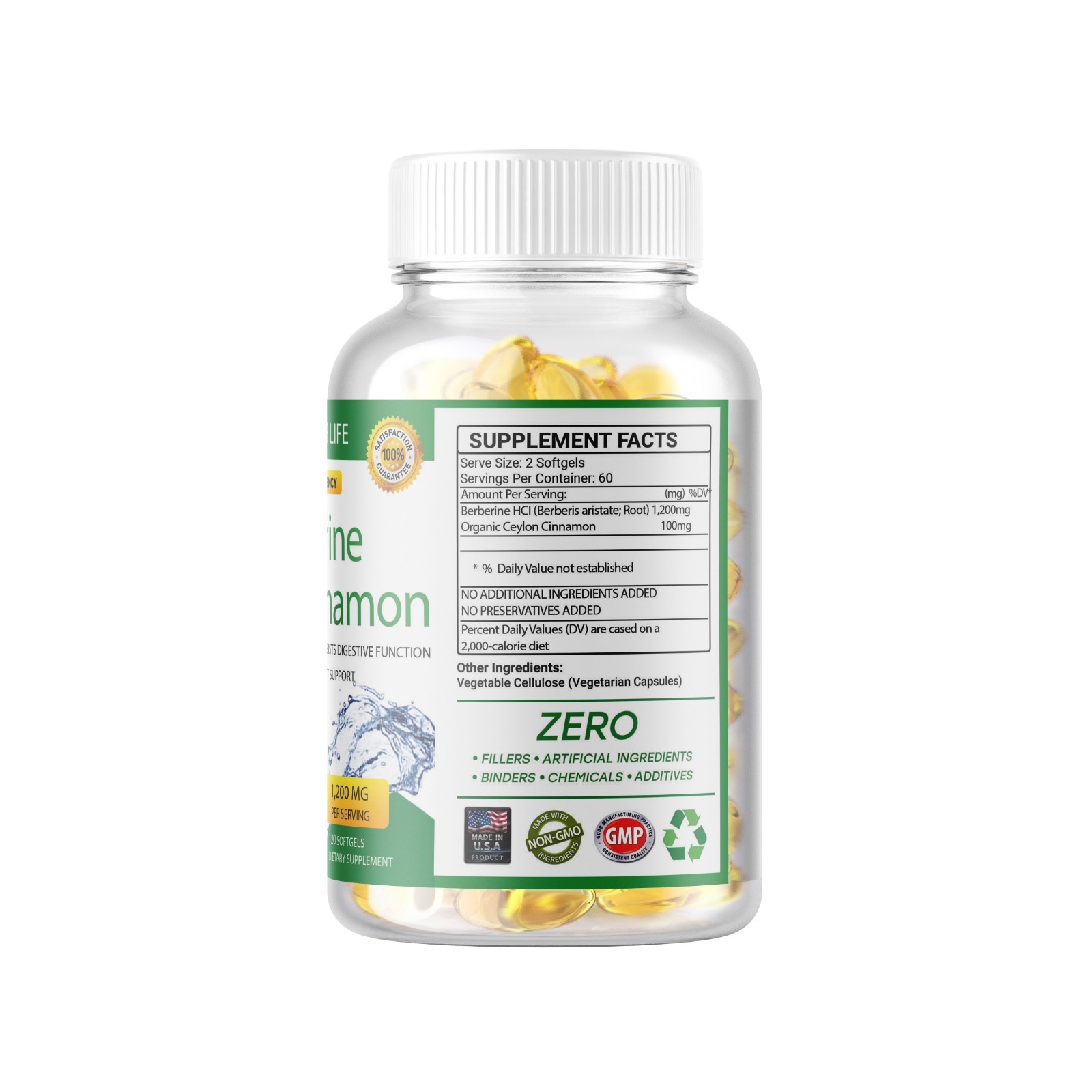 2 Packs Berberine 1200mg High Abosorption 240 Blood Sugar Immune 4 Months Supply