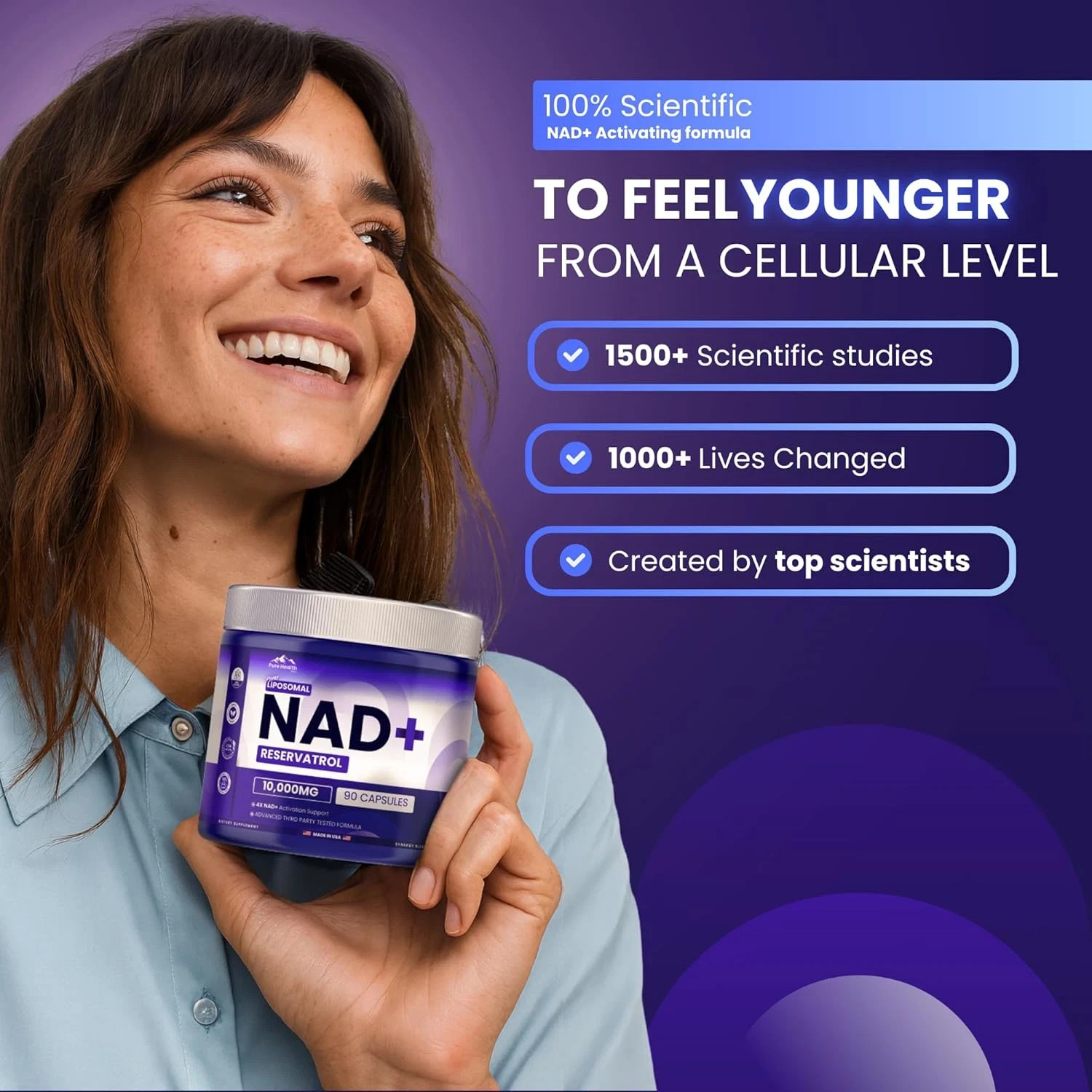 PHM NAD Resveratrol Supplement – 10,000MG Extra Strength | NAD+ Liposomal Supple