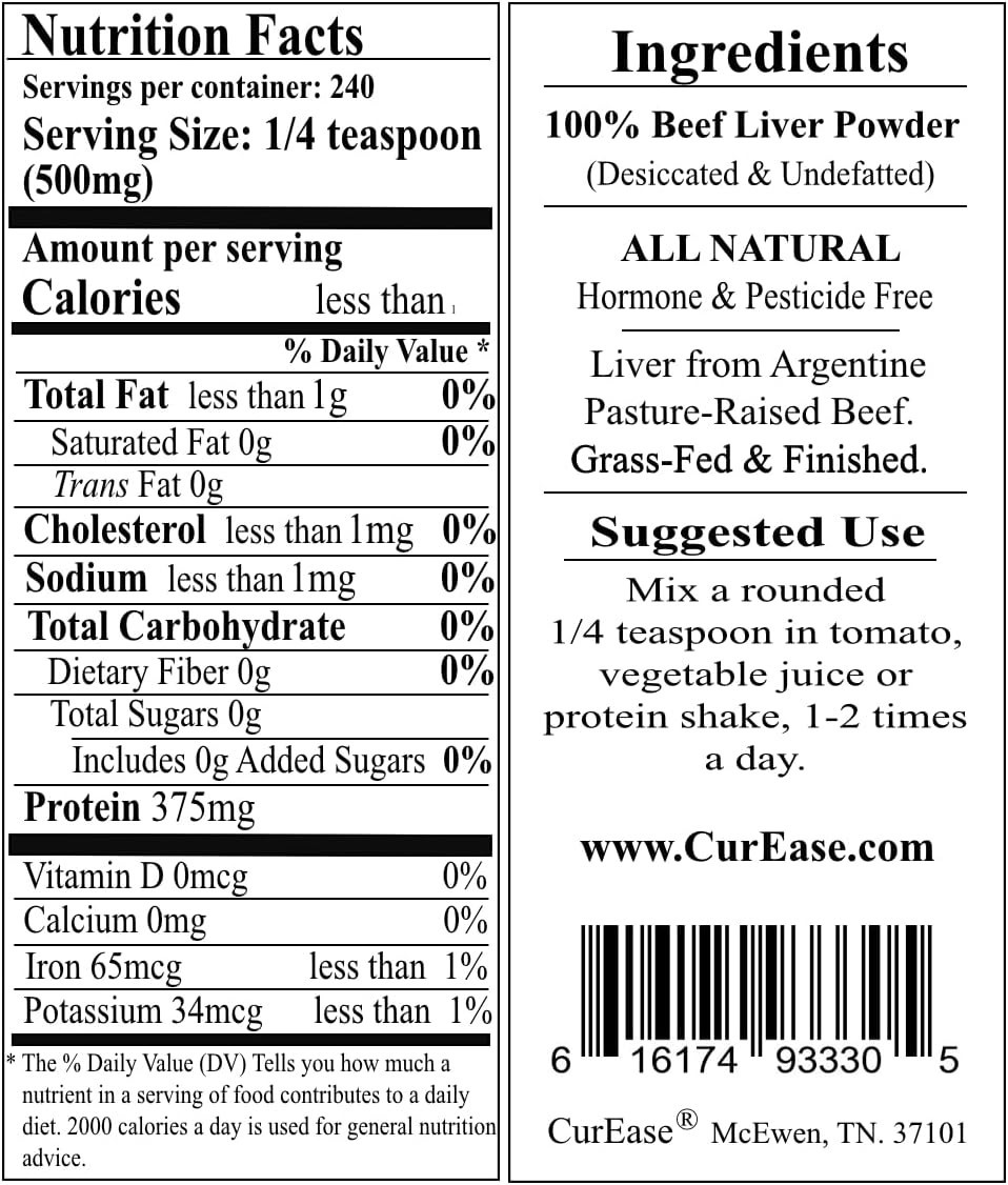 Beef Liver Powder – Argentine Grass Fed & Finished – Undefatted – 4.2 oz 240 …