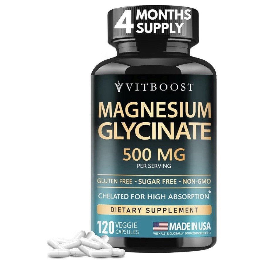 Vitboost Magnesium Glycinate 500mg 120 Veggie Capsules Non-GMO Gluten-Free