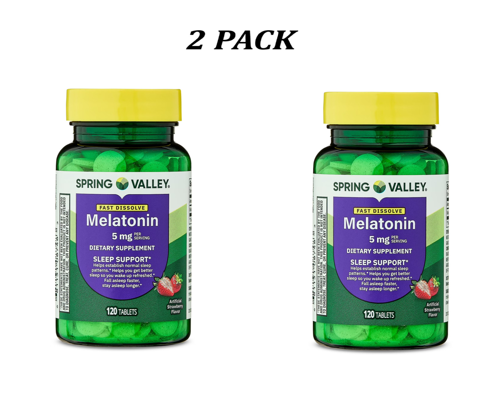 2PK-Spring Valley Melatonin Sleep Fast-Dissolve Tablets, Strawberry,5 mg,120 Ct