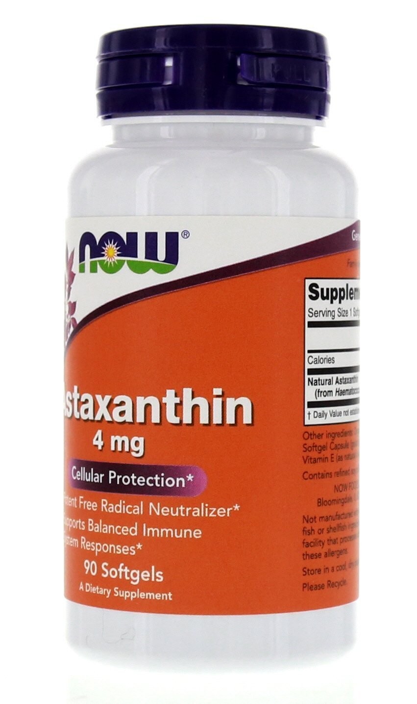 NOW Foods Astaxanthin 4mg 90 Softgels (Cellular 90 Count (Pack of 2)