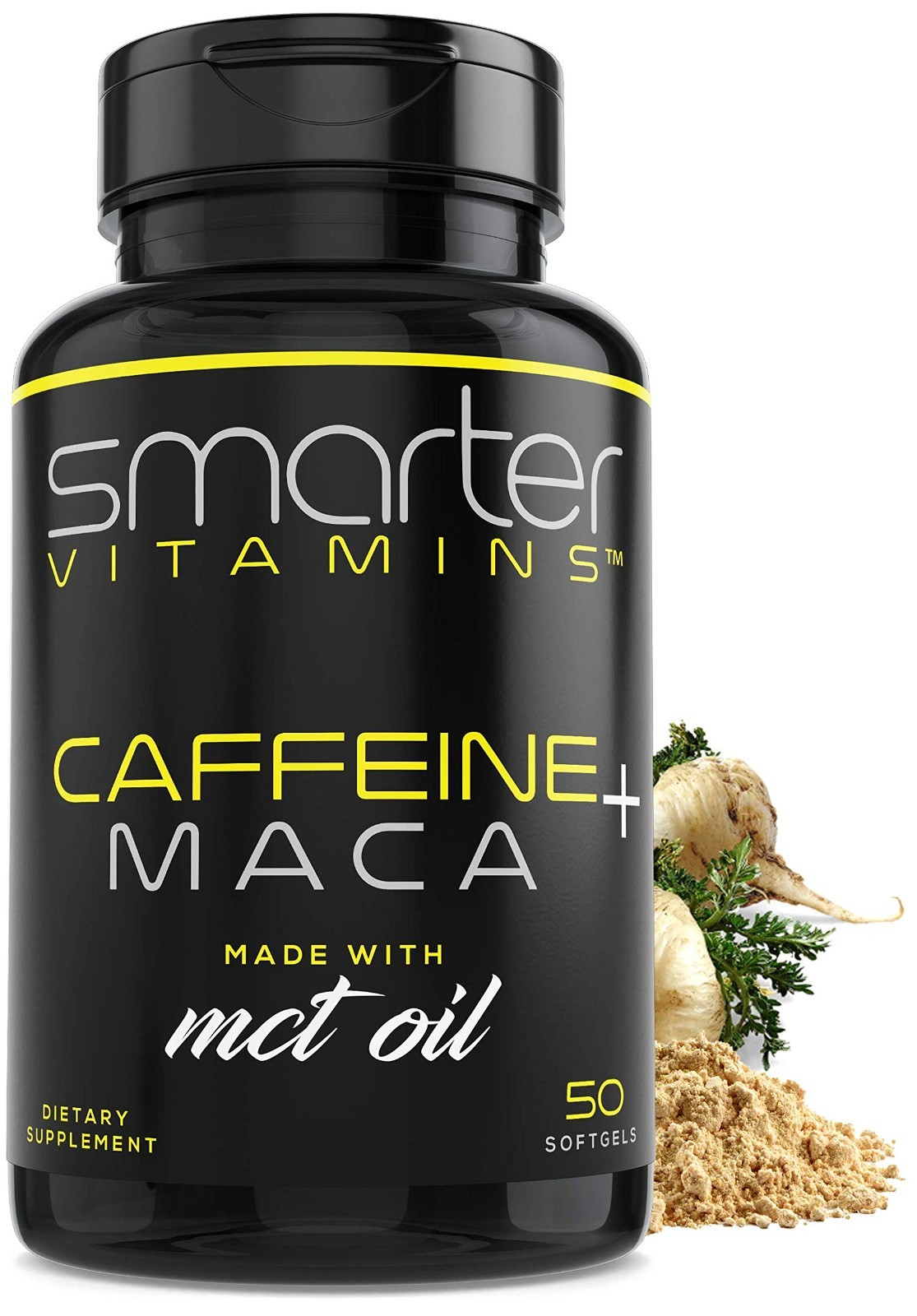 Energy Pills with 200mg Caffeine & Coconut MCT Oil, Maca Root – 50 Softgels