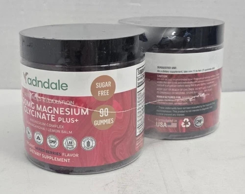 2X Adndale Magnesium Glycinate Gummies 400mg With Ashwagandha Sugar Free 180 Ct
