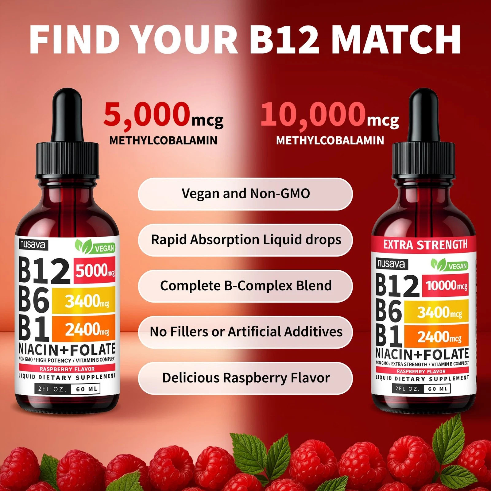 (4 Pack) Vitamin B12 and B6 Drops, B12 Vitamin B Complex – B 12, Raspberry