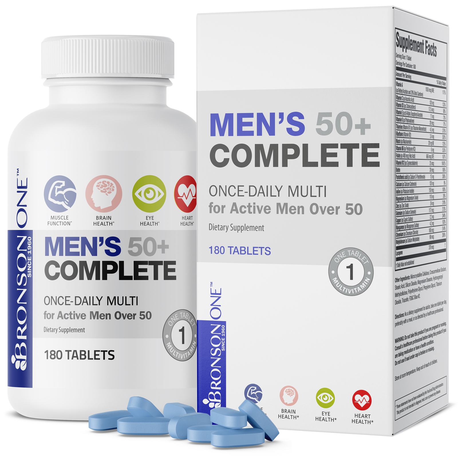 Bronson ONE Daily Men’s 50+ Complete MultiVitamin MultiMineral, 180 Tablets