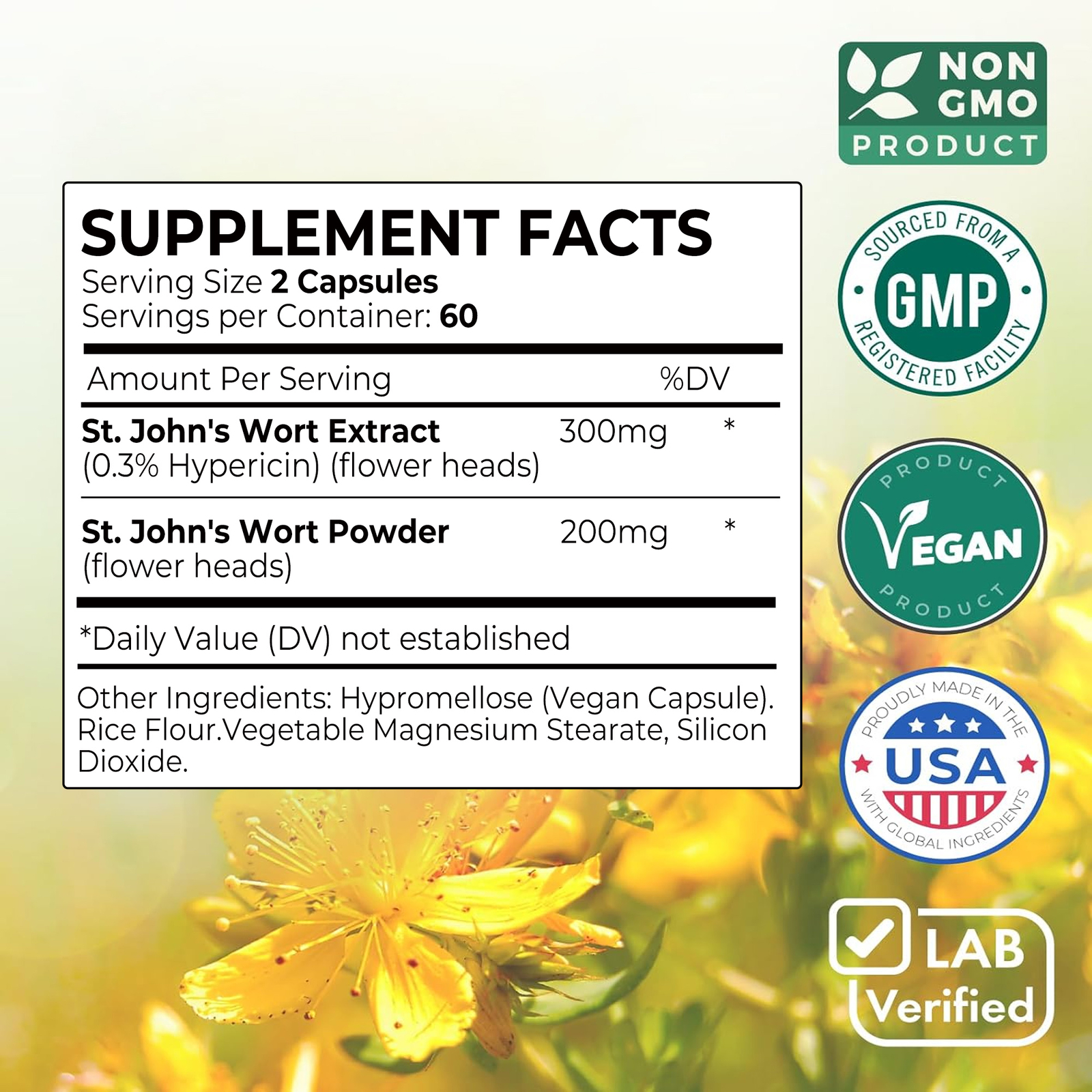 St Johns Wort Capsules 500mg – Stress & Anxiety, Good Mood Support – Non-GMO