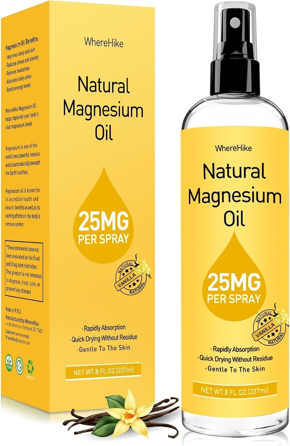 Magnesium Oil Spray – For Feet, Sleep & Muscle Relief, Vanilla/Lavender/Natural.