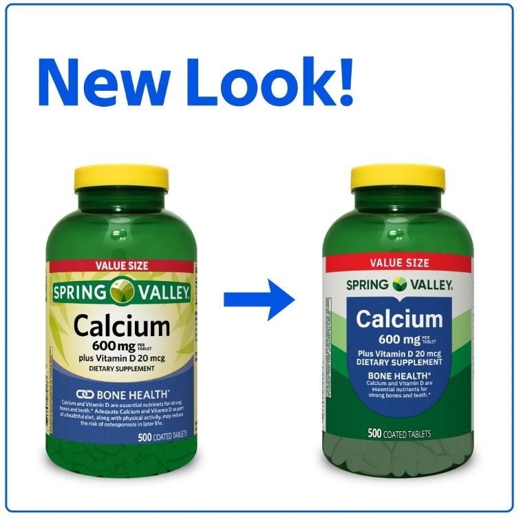 Spring Valley Calcium Plus Vitamin D Tablets, 600 mg, 500 Count