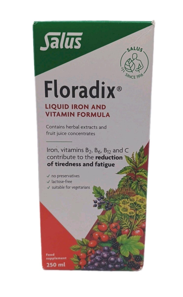 FLORADIX Herbal Liquid Iron Vitamin Formula BIG 250ml Vitamins B2 B6 B12 C 6/27