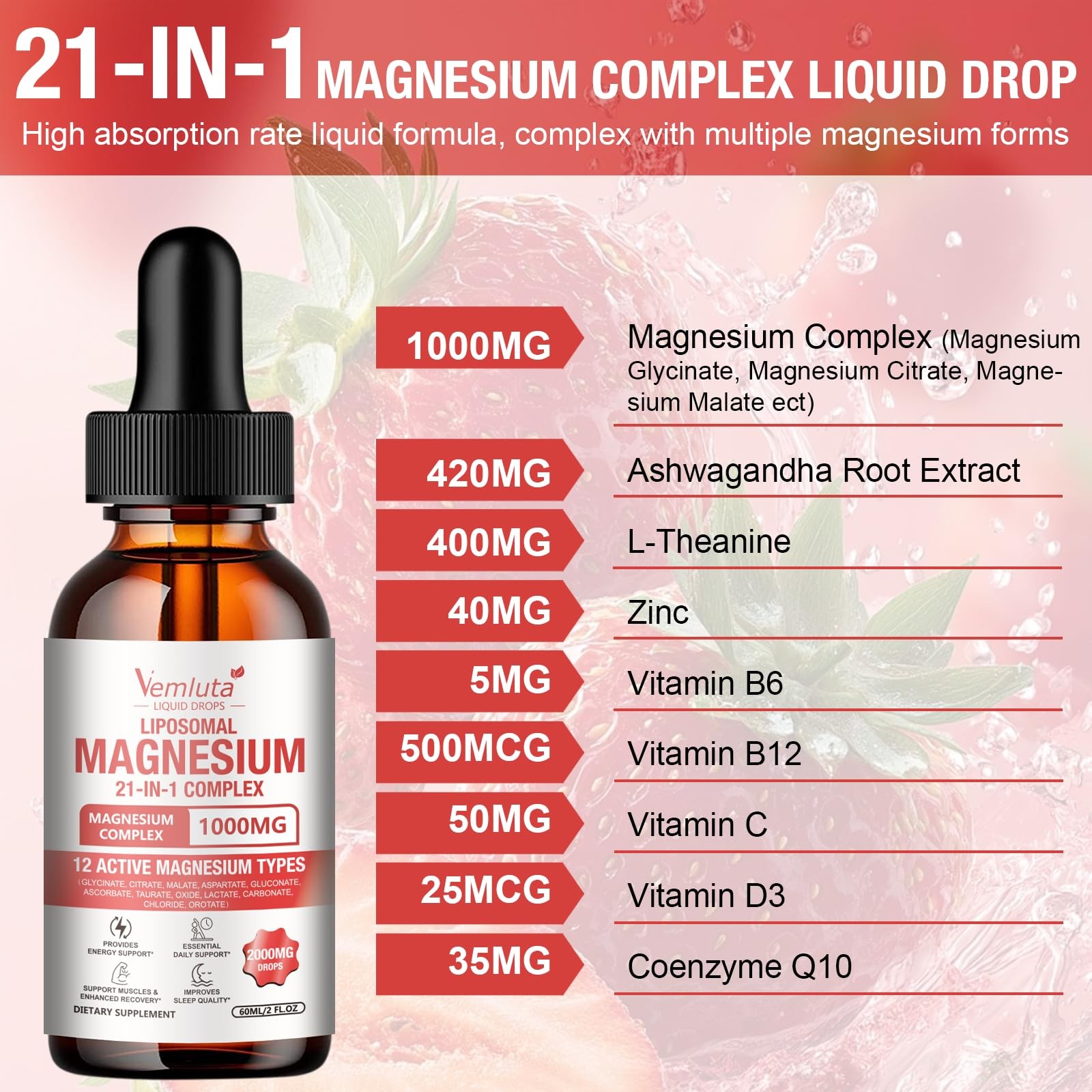 2 Packs 21-in-1 Liposomal 12 Active Magnesium Complex 2 Fl Oz (Pack of 2)