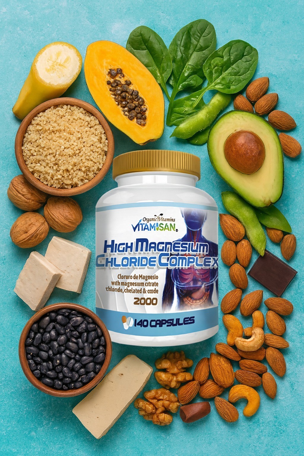 Magnesium Chloride (Cloruro de Magnesio) 2000 mg 280 capsules- 2 bottles