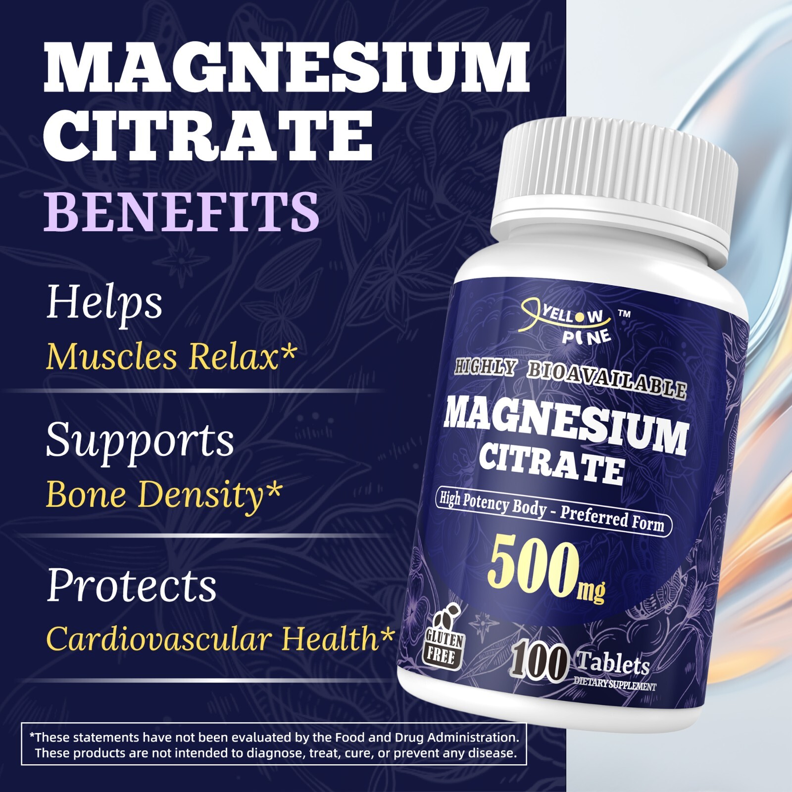 💖Yellow Pine 💖High Potency | 500mg Magnesium Citrate | 100 Tablets