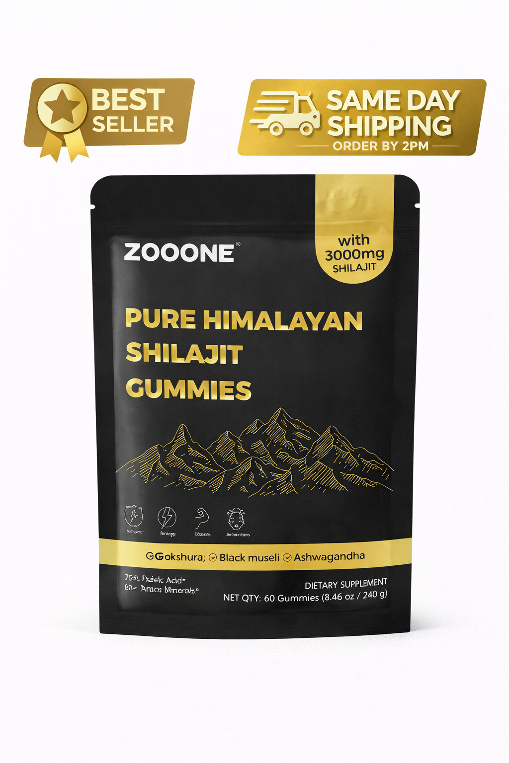 Shilajit ZOOONE Gummies 60 Count 3000mg Himalayan Gold Energy Support