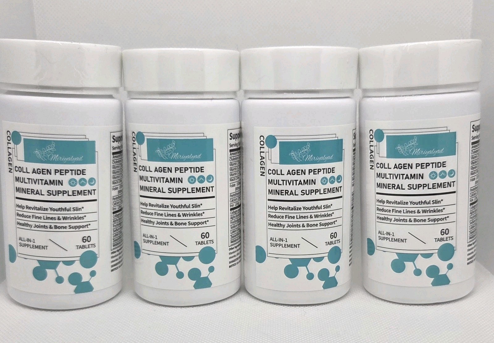 LOT 4 Pack Bottles Collagen Peptide Multivitamin Mineral Supplement, Exp 8/2026
