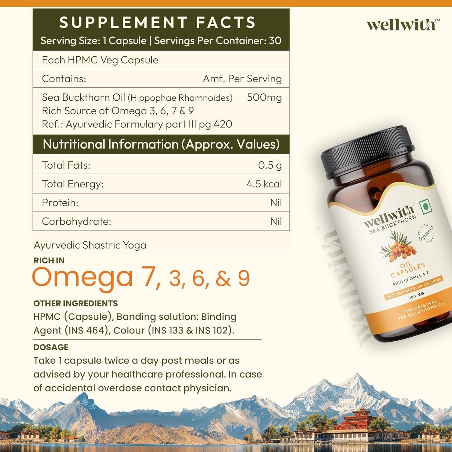 Wellwith Sea Buckthorn Berry Oil 30 Capsule Himalayan Sea buckthorn Capsules